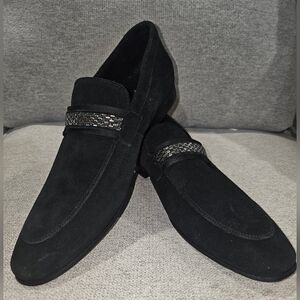 NWOB SECTION X Men's Elegant Black Suede Loafers with Decorative Strap Size 11